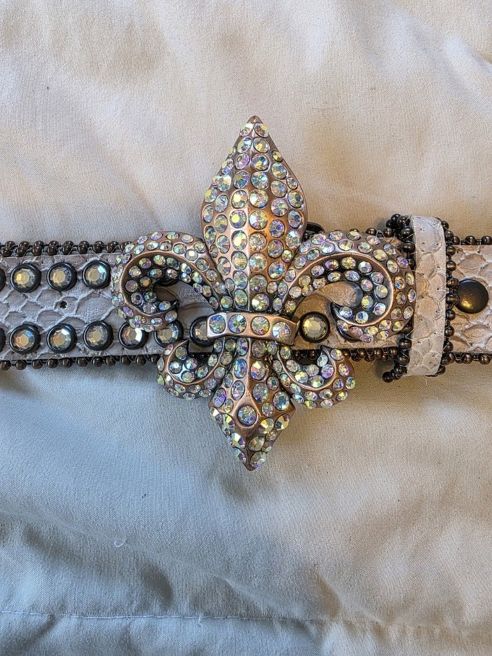 Nocona White Iridescent Crystal Fleur-de-Lis Belt